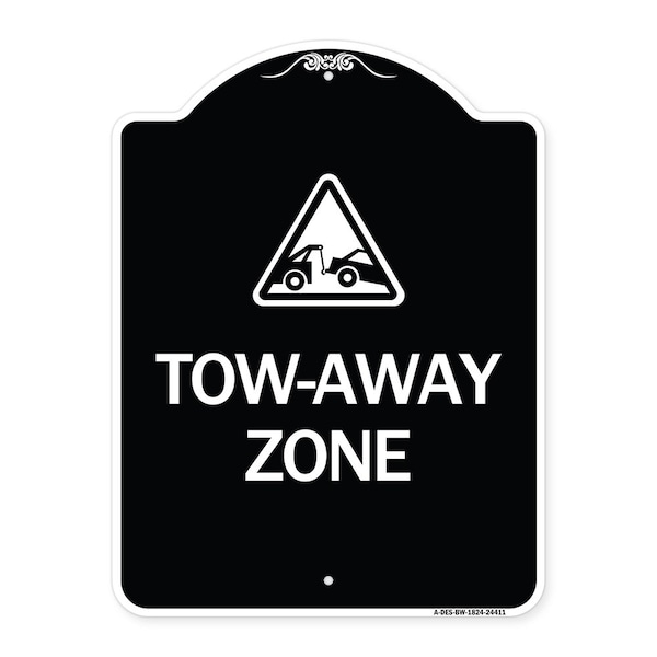 Tow-Away Zone with Graphic Heavy-Gauge Aluminum Architectural Sign, 24" x 18", BW-1824-24411